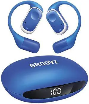 Groovz Open-Ear True Wireless Headphones with Smart Battery Display - Designed and Engineered in the USA - IPX5-Rated Bluetooth Open Ear Earbuds Compatible with Apple & Android - Classic Blue Groovz Open-Ear True Wireless Headphones with Smart Battery Display - Designed and Engineered in the USA - IPX5-Rated Bluetooth Open Ear Earbuds Compatible with Apple & Android - Classic Blue
