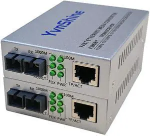 YvnShine Gigabit SingleMode Fiber to Ethernet Media Converter, Dual SC Fiber, 1000Base-LX to 10/100/1000Base-Tx Gigabit SMF Fiber SC to Copper RJ45 Ethernet Converter, 20km, Pack of 2 YvnShine Gigabit SingleMode Fiber to Ethernet Media Converter, Dual SC Fiber, 1000Base-LX to 10/100/1000Base-Tx Gigabit SMF Fiber SC to Copper RJ45 Ethernet Converter, 20km, Pack of 2