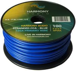 Harmony Audio HA-PW12BLUE Primary Single Conductor 12 Gauge Blue Power or Ground Wire Roll 100 Feet Cable for Car Audio/Trailer/Model Train/Remote Harmony Audio HA-PW12BLUE Primary Single Conductor 12 Gauge Blue Power or Ground Wire Roll 100 Feet Cable for Car Audio/Trailer/Model Train/Remote