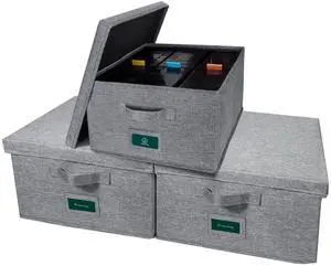 T WaveTree VHS Storage Box with Lid Pack of 3, Practical VHS Storage Case with Index Labels, 14.4 x 13.4 x 8.2 Inches VHS Holder Storage Containers to Store up to 126 VHS Tapes- Gray T WaveTree VHS Storage Box with Lid Pack of 3, Practical VHS Storage Case with Index Labels, 14.4 x 13.4 x 8.2 Inches VHS Holder Storage Containers to Store up to 126 VHS Tapes- Gray