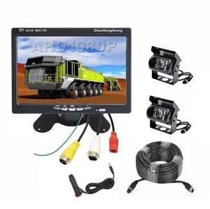 AHD 1080P Vehicle Backup Camera and 7 inch IPS Screen Monitor System, 2X Wired Car Rear View Mirror Camera 4 Pin with 15m20m Cable for RV Truck Camper Semi Box AHD 1080P Vehicle Backup Camera and 7 inch IPS Screen Monitor System, 2X Wired Car Rear View Mirror Camera 4 Pin with 15m20m Cable for RV Truck Camper Semi Box