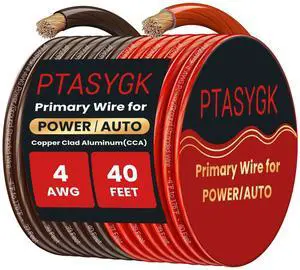 PTASYGK 4 Gauge Wire 40ft Red Black CCA Automotive Battery Power Cable Low Voltage Primary Wire for Car Audio, Solar & Generator - Flexible PVC Jacket PTASYGK 4 Gauge Wire 40ft Red Black CCA Automotive Battery Power Cable Low Voltage Primary Wire for Car Audio, Solar & Generator - Flexible PVC Jacket