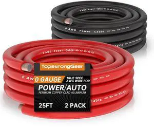 TOPSTRONGGEAR 0 Gauge 25ft Black and 25ft Red Power/Ground Wire True 0 AWG Power Wire-True Spec and Soft Touch Cable TOPSTRONGGEAR 0 Gauge 25ft Black and 25ft Red Power/Ground Wire True 0 AWG Power Wire-True Spec and Soft Touch Cable