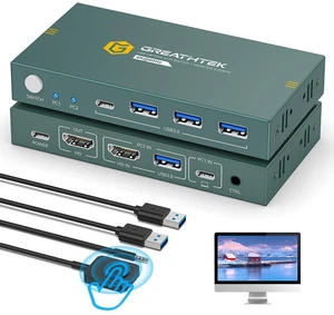 Greathek HDMI USB C KVM Switch for 2 Computers/Laptops Share 1 Monitor Greathek HDMI USB C KVM Switch for 2 Computers/Laptops Share 1 Monitor