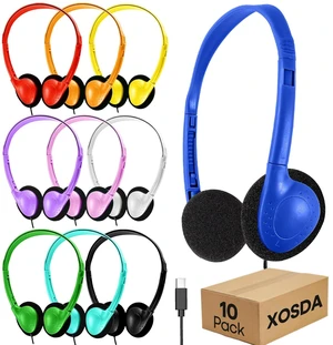 XOSDA 10 Pack Bulk Type C Headphones for Classroom School Students Kids, Multi Color USB C Wired Class Set Headphones for Children Toddler Boys Girls Teen Adults (LS857C,10 Mixed) XOSDA 10 Pack Bulk Type C Headphones for Classroom School Students Kids, Multi Color USB C Wired Class Set Headphones for Children Toddler Boys Girls Teen Adults (LS857C,10 Mixed)