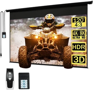 Kayle 120 Inch Motorized Projector Screen w/Wireless Remote, Black, 4:3 Kayle 120 Inch Motorized Projector Screen w/Wireless Remote, Black, 4:3