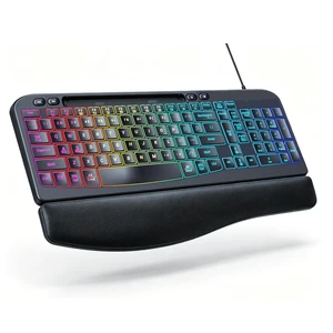 Ergonomic Keyboard, Wired Backlit Computer Keyboard with Wrist Rest, Black Ergonomic Keyboard, Wired Backlit Computer Keyboard with Wrist Rest, Black