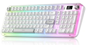 AUSDOM K98pro Wireless Silent Creamy Keyboard, Tri-Mode BT/2.4G/USB-C Computer Keyboard with Number Pad, RGB Backlit Media Knob Keyboard, White AUSDOM K98pro Wireless Silent Creamy Keyboard, Tri-Mode BT/2.4G/USB-C Computer Keyboard with Number Pad, RGB Backlit Media Knob Keyboard, White