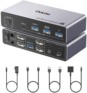 Ouluoa USB C Kvm Switch 2 Monitors 1 Desktop and 1 Laptop, Dual Monitor KVM Switch Docking Station, 4K@60Hz Expand 2 HDMI Displays,USB 3.0x3,USB C x1, PD 100W, Wired Remote and USB Cable Included Ouluoa USB C Kvm Switch 2 Monitors 1 Desktop and 1 Laptop, Dual Monitor KVM Switch Docking Station, 4K@60Hz Expand 2 HDMI Displays,USB 3.0x3,USB C x1, PD 100W, Wired Remote and USB Cable Included