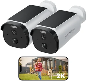 FAMVIVA Solar Security Cameras Wireless Outdoor, 2K/3MP Battery Powered Camera,Color Night Vision, AI Motion Detection, 2-Way Audio, IP65 Waterproof. FAMVIVA Solar Security Cameras Wireless Outdoor, 2K/3MP Battery Powered Camera,Color Night Vision, AI Motion Detection, 2-Way Audio, IP65 Waterproof.