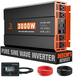 3000W Pure Sine Wave Power Inverter 12V DC to 110V/120V AC Car Converter 3000W Pure Sine Wave Power Inverter 12V DC to 110V/120V AC Car Converter