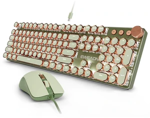 Wired Typewriter Keyboard and Mouse Combo, White Backlit, Soft Clack, Green Wired Typewriter Keyboard and Mouse Combo, White Backlit, Soft Clack, Green