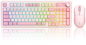 Pink Wireless Keyboard and Mouse Combo Creamy with Number Pad for Desktop Mac iPad Bluetooth/2.4ghz/Wired Rechargeable Light up RGB Quiet Compatible with PC Laptop Tablet (Pink) Pink Wireless Keyboard and Mouse Combo Creamy with Number Pad for Desktop Mac iPad Bluetooth/2.4ghz/Wired Rechargeable Light up RGB Quiet Compatible with PC Laptop Tablet (Pink)