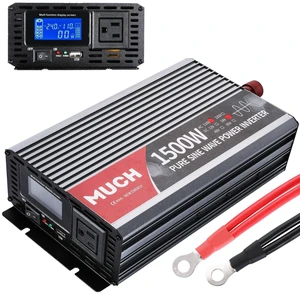 Much 1500W Pure Sine Wave Power Inverter, 24V DC to 110V AC Car Inverter with 3000W Peak Power, LCD Display, USB Port, Dual Cooling Fans & Multiple Protections for Road Trip Camping Emergency Much 1500W Pure Sine Wave Power Inverter, 24V DC to 110V AC Car Inverter with 3000W Peak Power, LCD Display, USB Port, Dual Cooling Fans & Multiple Protections for Road Trip Camping Emergency