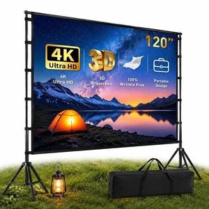 120 Inch Projector Screen with Stand, Portable Outdoor Movie Screen 16:9 4K HD Wrinkle-Free Projection Screen, Lightweight Indoor Outdoor Projector Screen with Carry Bag for Backyard Movie Night 120 Inch Projector Screen with Stand, Portable Outdoor Movie Screen 16:9 4K HD Wrinkle-Free Projection Screen, Lightweight Indoor Outdoor Projector Screen with Carry Bag for Backyard Movie Night