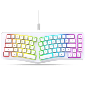 Yunseity Ergonomic Split Keyboard, Wired 69 Key with 18 Modes RGB Backlit Keyboard for Computer, Comfortable Keycaps, Shared Spaces, Split Design for Comfort Typing (White) Yunseity Ergonomic Split Keyboard, Wired 69 Key with 18 Modes RGB Backlit Keyboard for Computer, Comfortable Keycaps, Shared Spaces, Split Design for Comfort Typing (White)