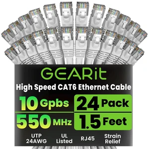 GEARit Cat6 Patch Cables Cat 6 Ethernet Cable 1.5 ft 24-Pack White GEARit Cat6 Patch Cables Cat 6 Ethernet Cable 1.5 ft 24-Pack White