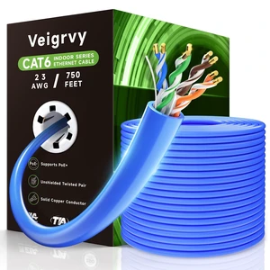 Veigrvy Cat 6 Bulk Ethernet Cable 750 ft, 23AWG Solid Bare Copper, High Speed Cat6 Network LAN Cable with RJ45 Connector, 550MHz 10Gbps, PoE+, UTP, Compatible with Router, Modem, Gaming, PC, Blue Veigrvy Cat 6 Bulk Ethernet Cable 750 ft, 23AWG Solid Bare Copper, High Speed Cat6 Network LAN Cable with RJ45 Connector, 550MHz 10Gbps, PoE+, UTP, Compatible with Router, Modem, Gaming, PC, Blue