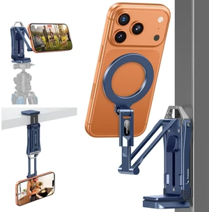 OMOTON TP02-Pro Magnetic Phone Holder, 5-in-1 Tripod Stand with Rear Attachment Plate ^^ Desk, Kitchen, Gym, Vlogging ^^ iPhone 12-17 Series, Blue OMOTON TP02-Pro Magnetic Phone Holder, 5-in-1 Tripod Stand with Rear Attachment Plate ^^ Desk, Kitchen, Gym, Vlogging ^^ iPhone 12-17 Series, Blue