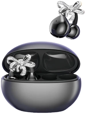 Tangxi Jewelry Inspired Clip On Earbuds with Bow Earrings, Open Ear Bluetooth 6.0 Wireless Headphones, Comfortable Fit for Workouts Running Sports Tangxi Jewelry Inspired Clip On Earbuds with Bow Earrings, Open Ear Bluetooth 6.0 Wireless Headphones, Comfortable Fit for Workouts Running Sports