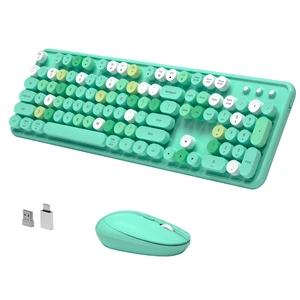 KEQTFT Colorful Wireless Keyboard and Mouse Combo, Green Colorful KEQTFT Colorful Wireless Keyboard and Mouse Combo, Green Colorful