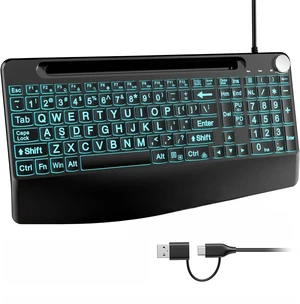 YSKOOL USB C(Type C)/USB A Wired Large Print Keyboard with Quiet Scissor Keys7 Colored Backlits Phone Holder &Volume Knob and Wrist Rest, Full Size Keyboard for MacBook,Mac,Windows Laptop Pc, Black YSKOOL USB C(Type C)/USB A Wired Large Print Keyboard with Quiet Scissor Keys7 Colored Backlits Phone Holder &Volume Knob and Wrist Rest, Full Size Keyboard for MacBook,Mac,Windows Laptop Pc, Black