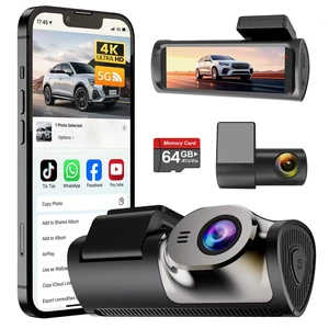 4K+1080P Dash Cam Front and Rear,64GB Card Included,5.8GHz WiFi Dash Camera for Cars,App up to 20MB/s Fastest Download,G-Sensor,Night Vision,24h Parking Monitoring,Loop Recording,170 Wide Angle 4K+1080P Dash Cam Front and Rear,64GB Card Included,5.8GHz WiFi Dash Camera for Cars,App up to 20MB/s Fastest Download,G-Sensor,Night Vision,24h Parking Monitoring,Loop Recording,170 Wide Angle