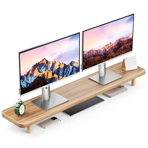 Dual Monitor Stand Riser, 39 Inch Extra Long Wooden Desktop Monitor Riser with Storage for 2 Monitors Ultra Strong Desk Shelf Organizer Riser Ergonomic for 2 Screens/Laptop/PC/TV/Printer -Light Walnut Dual Monitor Stand Riser, 39 Inch Extra Long Wooden Desktop Monitor Riser with Storage for 2 Monitors Ultra Strong Desk Shelf Organizer Riser Ergonomic for 2 Screens/Laptop/PC/TV/Printer -Light Walnut