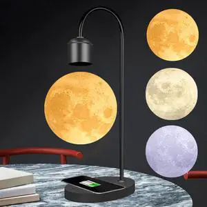 Magnetic Levitating Moon Lamp with Phone Wireless Charging Pad Changeable 3 Colors 3D Moon Levitation Floating Mood Night Light Table Lamp Christmas Gift Home Decoration Magnetic Levitating Moon Lamp with Phone Wireless Charging Pad Changeable 3 Colors 3D Moon Levitation Floating Mood Night Light Table Lamp Christmas Gift Home Decoration