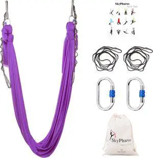 5.5 Yards Aerial Silks Yoga Swing Set - Aerial Yoga Hammock Kit Anti-Gravity Flying for Fitness, Low/Non Stretch Nylon Tricot Fabric Hardware Included for Dance 5.5 Yards Aerial Silks Yoga Swing Set - Aerial Yoga Hammock Kit Anti-Gravity Flying for Fitness, Low/Non Stretch Nylon Tricot Fabric Hardware Included for Dance
