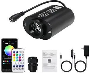 Mini Size 6W Twinkle Fiber Optic Light Engine Only, RGBW Bluetooth APP Control + Music Sync + 28-Key Remote Control for Car Home Star Headliner Mini Size 6W Twinkle Fiber Optic Light Engine Only, RGBW Bluetooth APP Control + Music Sync + 28-Key Remote Control for Car Home Star Headliner