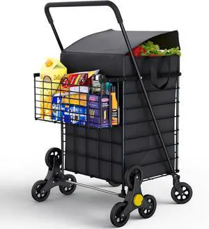 Stairs Climbing Shopping Cart w/Waterproof Basket Liner & 360° Swivel Wheels | Foldable Collapsible & Lightweight | Perfect for Groceries Laundry Utility Cart - Black Stairs Climbing Shopping Cart w/Waterproof Basket Liner & 360° Swivel Wheels | Foldable Collapsible & Lightweight | Perfect for Groceries Laundry Utility Cart - Black