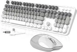 Creamy Wireless Keyboard and Mouse, MOFII 104 Round Keycaps Retro Typewriter with OTG & Brush, Full-Size Ergonomic, Ideal for Windows PC, Home, Office and College Gray White Creamy Wireless Keyboard and Mouse, MOFII 104 Round Keycaps Retro Typewriter with OTG & Brush, Full-Size Ergonomic, Ideal for Windows PC, Home, Office and College Gray White