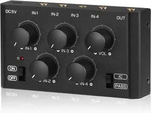 DoukAudio MC5-BX Mini Audio Mixer: 4-Channel Ultra Low-Noise Stereo Line Mixer for Home Studio Bar, Active & Passive Modes, Portable Metal Design for Musicians DJs DoukAudio MC5-BX Mini Audio Mixer: 4-Channel Ultra Low-Noise Stereo Line Mixer for Home Studio Bar, Active & Passive Modes, Portable Metal Design for Musicians DJs