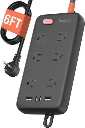 Outdoor Power Strip Waterproof IPX6, 1625W/13A, 6 Ft Extension Cord, 6 Wide Outlets & 4 USB Ports with Anti-Electric Shock, Wall Mountable for Yard, Workshop, Garage, RV Outdoor Power Strip Waterproof IPX6, 1625W/13A, 6 Ft Extension Cord, 6 Wide Outlets & 4 USB Ports with Anti-Electric Shock, Wall Mountable for Yard, Workshop, Garage, RV