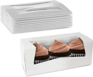 White Cupcake Boxes 9" x 4" x 3.5" - Auto Pop-Up Bakery Boxes with Window (Pack of 200) - Made in the USA White Cupcake Boxes 9" x 4" x 3.5" - Auto Pop-Up Bakery Boxes with Window (Pack of 200) - Made in the USA