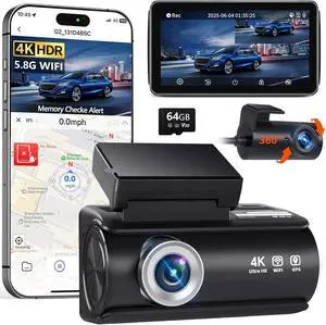 Dash Cam Front and Rear, 4K Full HD Dual Dash Camera for Cars, Built-in Memory Card Monitoring, 64GB Card, 5G WiFi GPS, Car Camera with 3" IPS Screen, 2160P Night Vision, 24H Parking Monitor Dash Cam Front and Rear, 4K Full HD Dual Dash Camera for Cars, Built-in Memory Card Monitoring, 64GB Card, 5G WiFi GPS, Car Camera with 3" IPS Screen, 2160P Night Vision, 24H Parking Monitor