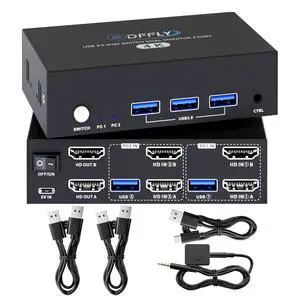 USB 3.0 HDMI KVM Switch 2 Monitors 2 Computers 4K@60Hz, KVM Switches Dual Monitor with 3 USB 3.0 Ports Sharing Keyboard and Mouse, Printer/Scanner, Desktop Controller, EDID Compatible USB 3.0 HDMI KVM Switch 2 Monitors 2 Computers 4K@60Hz, KVM Switches Dual Monitor with 3 USB 3.0 Ports Sharing Keyboard and Mouse, Printer/Scanner, Desktop Controller, EDID Compatible