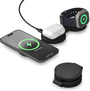 OntheGo 3 in 1 Wireless Charger, Qi2 Portable Charger with 15W Fast Charging for iPhone 17 to 12 Series, 5W for Watch, and 5W for AirPods, Magnetic Travel Charging Station Black OntheGo 3 in 1 Wireless Charger, Qi2 Portable Charger with 15W Fast Charging for iPhone 17 to 12 Series, 5W for Watch, and 5W for AirPods, Magnetic Travel Charging Station Black