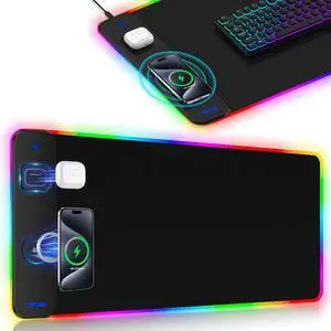 Magnetic Charging Mouse Pad 31.5x15.75, 15W Fast Wireless Charging Desk Mat, XXL Desk Pad RGB Gaming Mousepad, Home Office Large Keyboard Pad with Ultra-Smooth Surface, Non-Slip Base Magnetic Charging Mouse Pad 31.5x15.75, 15W Fast Wireless Charging Desk Mat, XXL Desk Pad RGB Gaming Mousepad, Home Office Large Keyboard Pad with Ultra-Smooth Surface, Non-Slip Base
