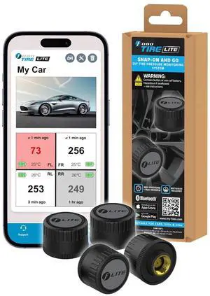 TIRE LITE TPMS Sensor - Wireless Tire Pressure Monitoring System with Bluetooth 5.0 | Real-Time Tire Pressure Sensor | Easy DIY Installation for Car SUV & 4x4 | Compatible with iOS & Android TIRE LITE TPMS Sensor - Wireless Tire Pressure Monitoring System with Bluetooth 5.0 | Real-Time Tire Pressure Sensor | Easy DIY Installation for Car SUV & 4x4 | Compatible with iOS & Android