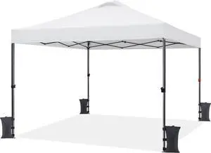 10x10 Pop up Canopy Tent, Commercial 150D Silver Coated Fabric Outdoor Instant Tent w/Wheeled Bag, 4 Sandbags, 8 Stakes & 4 Ropes for Parties, Camping, Beach, White 10x10 Pop up Canopy Tent, Commercial 150D Silver Coated Fabric Outdoor Instant Tent w/Wheeled Bag, 4 Sandbags, 8 Stakes & 4 Ropes for Parties, Camping, Beach, White