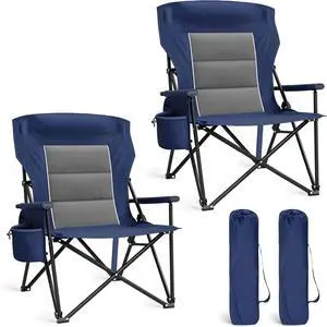 Oversized Camping Chairs 29.52" High Back Heavy Duty Lawn Chair Support 500LBS, Portable Collapsible Chair with Cup Holder, Side Pocket,2 Pack(Blue) Oversized Camping Chairs 29.52" High Back Heavy Duty Lawn Chair Support 500LBS, Portable Collapsible Chair with Cup Holder, Side Pocket,2 Pack(Blue)
