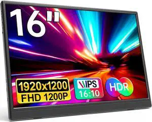 Portable Monitor 16.0inch FHD 1920 * 1200P USB C HDMI Ultra-Slim IPS Travel Display & Speakers, HDR Plug&Play, External Monitor for Laptop PC, Phone,Mac Portable Monitor 16.0inch FHD 1920 * 1200P USB C HDMI Ultra-Slim IPS Travel Display & Speakers, HDR Plug&Play, External Monitor for Laptop PC, Phone,Mac