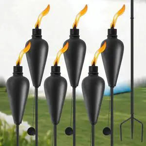 6 Pack Citronella Torches Outdoor, Metal Tiki Torches for Outside, 59.5 Inch Upgraded Garden Torch with 3-Prong Grounded Stake, Patio Pathway Party Decorative Outdoor Light Torches, (Black) 6 Pack Citronella Torches Outdoor, Metal Tiki Torches for Outside, 59.5 Inch Upgraded Garden Torch with 3-Prong Grounded Stake, Patio Pathway Party Decorative Outdoor Light Torches, (Black)
