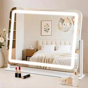 Vanity Mirror with Lights 22"x17", Lighted Makeup Mirror with 10X Magnification 4.5", 3 Color Dimmble Lights, Touch Control, 360° Rotation, Metal Frame, Women's Gift, For Bedroom/Dressing Room, White Vanity Mirror with Lights 22"x17", Lighted Makeup Mirror with 10X Magnification 4.5", 3 Color Dimmble Lights, Touch Control, 360° Rotation, Metal Frame, Women's Gift, For Bedroom/Dressing Room, White