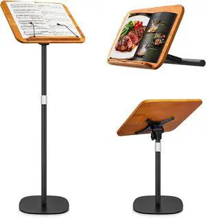 2 in 1 Dual-use Music Stand & Desktop Book Stand, Adjustable Height 16.5"-51", 100% Solid Wood Laptop Floor Stand Book Holder with Elastic Page Clips for Cookbooks (Brown) 2 in 1 Dual-use Music Stand & Desktop Book Stand, Adjustable Height 16.5"-51", 100% Solid Wood Laptop Floor Stand Book Holder with Elastic Page Clips for Cookbooks (Brown)