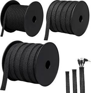 300 Feet - 1/4,1/2,3/8 Inch Braided Wire Loom PET Cable Loom Expandable Braided Sleeving Wire Sleeve for AutomotiveTV, Computer, Home Theater, Black 300 Feet - 1/4,1/2,3/8 Inch Braided Wire Loom PET Cable Loom Expandable Braided Sleeving Wire Sleeve for AutomotiveTV, Computer, Home Theater, Black