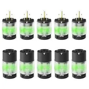Lighted Plug and Connector Set, Straight Blade Cord End Replacement, 15 Amp 125Volt, NEMA 5-15P & NEMA 5-15R, 2 Pole 3Wire Grounding, Black, 1 Set Lighted Plug and Connector Set, Straight Blade Cord End Replacement, 15 Amp 125Volt, NEMA 5-15P & NEMA 5-15R, 2 Pole 3Wire Grounding, Black, 1 Set