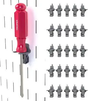 Screwdriver+ Bracket Model 100 | Compatible with Wall Control | for Tool Wall Organization to Hang Screwdriver, Nut Driver, Pick, Pry Bar, Chisel, or File | 25-Pack Screwdriver+ Bracket Model 100 | Compatible with Wall Control | for Tool Wall Organization to Hang Screwdriver, Nut Driver, Pick, Pry Bar, Chisel, or File | 25-Pack